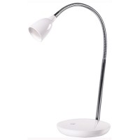 LED LAMP Stolní lampa, flexibilní rameno, husí krk, nastav směr svícení, materiál kov/plast, povrch chrom/bílá, černá, LED 2,5W, 170lm, teplá 3000K, 230V, IP20, tř.1, rozměry 410x160mm, podstavec vč vypínače/uchycení pomocí klipu