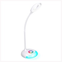 LED LAMP Stolní lampa, flexibilní rameno, nastav směr svícení, podsvícená základna, materiál ABS, povrch bílá, LED 5W, 300lm, plynulé stmívání, 230V, IP20, tř.1, 116x81x410mm, vč dotykový vypínače,  baterie, USB kabelu