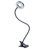 LED lampička Stolní lampa, nastav. směr svícení, husí krk, těleso kov, povrch černá, dif plast opál, LED 8W, 300lm, CCT nastav teplota 3000K-5000K, stmív., USB napájení, IP20, 630x110x90mm, vč. klipu.