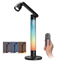 WO67 Stolní lampa, nastav. směr svícení, těleso kov a plast, povrch černá a šedá, LED 10W, 600lm, ovl. (součástí) CCT nastav teplota 3000K-5000K, stmív.,RGB, napájení USB, IP20, 365x155x250mm.