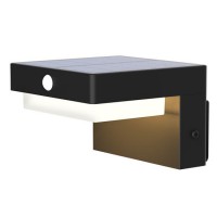 PALERMO Nástěnné venkovní svítidlo, těleso černá, PIR senzor pohybu záběr 120°, dosah 7m, LED 5W, 400lm, teplá 3000K, Ra80, napájení solární panel, baterie, trvale 1h, IP54, 120x114x80mm, svítí dolů.