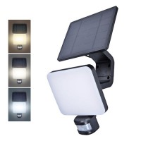 WO785-1 Nástěnné venkovní svítidlo, černá, PIR senzor pohybu, záběr 160°, dosah 8m, LED 11W, 1200lm, přepín CCT teplota teplá 3000K-denní 6000K, napájení solární panel, IP54, 160x185x40mm.