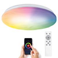 WAVE Stropní svítidlo, kov, povrch bílá, dif plast opál, LED 30W, 2300lm, smart TUYA, WiFi, dálk ovl. (součástí) nebo mob. tel. CCT nast teplota teplá 3000K - denní 6500K, RGB, stmív, 230V, IP20, rozměry d=380mm, h=65mm.
