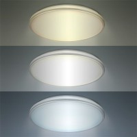WO796-797 Stropní svítidlo, těleso kov, povrch stříbrná, dif plast opál, LED 18W/1530lm, 24W/2150lm, přepín. CCT teplá 3000K - denní 6500K, 230V, zvýš. krytí IP54, rozměry dle typu.