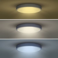 GREY Stropní svítidlo, těleso kov, povrch imitace beton, dif plast opál, LED 48W/60W, dálk ovl. (součástí) lze nastavit CCT teplá 3000K - denní 6500K, stmív, 230V, IP20, rozměry dle typu.