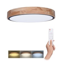 IRON OAK Stropní svítidlo, těleso kov černé a dřevo světlé, dif plast opál, LED 48W/60W, dálk ovl. (součástí) lze nastavit CCT teplá 3000K - denní 6500K, stmív, 230V, IP20, rozměry dle typu.