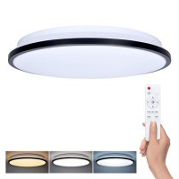 JAMIL Stropní svítidlo, těleso kov a plast, černá, dif plast opál, LED 48W, 3360lm, dálk ovl. (součástí) lze nastavit CCT teplá 3000K - denní 6500K, stmív, 230V, IP20, rozměry d=395mm, h=70mm.