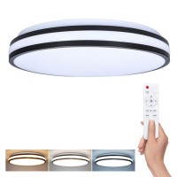 LASKOS Stropní svítidlo, těleso kov a plast, černá, dif plast opál, LED 48W, 3360lm, dálk ovl. (součástí) lze nastavit CCT teplá 3000K - denní 6500K, stmív, 230V, IP20, rozměry d=390mm, h=80mm.