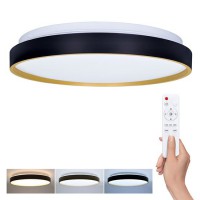 CALA Stropní svítidlo, těleso kov a plast, černá, dif plast opál, LED 48W, 3360lm, dálk ovl. (součástí) lze nastavit CCT teplá 3000K - denní 6500K, stmív, 230V, IP20, rozměry d=380mm, h=65mm.