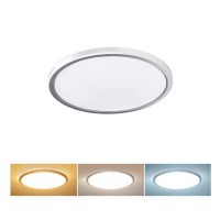 ACAT Stropní svítidlo, těleso plast stříbrná, dif plast opál, LED 18W/1620lm, 24W/2160lm, přepín. CCT teplá 3000K-denní 6500K, 230V, do koupelny IP54, rozměry dle typu.