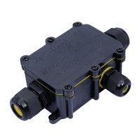 WW004 Propojovací, rozbočovací krabice materiál plast černá, pro 3 kabely d=5-12mm, vodiče 3x0,5-2,5mm2, 230V, IP68, rozměry 138x78x35mm