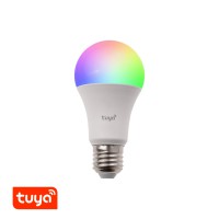 SMART LED Světelný zdroj, žárovka LED 10W, E27, pomocí app v telefonu Tuya WiFi,  lze nastavit teplotu CCT teplá 2700K - denní 6000K, stmívat, RGB, vyp/zap vyzař úhel 240°, Ra80, 230V, rozměry d=60mm, l=125mm