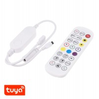 SMART Tuya ovladač RGB WT4 RF řídící jednotka + dálkový ovladač smart Tuya WiFi, pro LED pásky, 5V-24V, 6A, 12V/72W, 24V/144W funkce zap/vyp, stmívání, RGB, plast bílá, rozměry 122x40x7mm