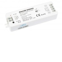 dimLED PR CCT1 RF přijímač pro stmívání CCT LED pásků zátěž max 2x5A, 12V/120W, 24V/240W, napájení 12-24V, dosah až 100m, rozměry 97x33x18mm, lze spárovat max 10 vysílačů na 1 přijímač