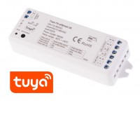 RF DIM RF přijímač pro stmívání CCT LED pásků zátěž max 2x5A, 12V/120W, 24V/240W, napájení 12-36V, TUYA WiFi, dosah až 30m, rozměry 114x38x20mm, lze spárovat max 10 vysílačů na 1 přijímač