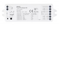 dimLED Tuya RGBW-CCT 5x3A 12V/180W, 24V/360W LED ovladač přijímač pro ovládání LED pásků, ovládání telefonem smart systém Tuya, Wifi, RGBW+CCT 5CH, nastavení teploty světla, stmívání, zap/vyp, napájení 5x3A, 12V - 36W/ kanál, 180W celkem, 24V -360W, IP20, rozměry 114x38x20mm