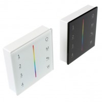 dimLED RF RGBW RF bezdrátový nástěnný dálkový ovladač pro řízení RGBW LED pásků dosah až 30m, 4 nezávislé zóny, napájení baterie 2xAAA 1,5V, rozměry 86x86x21mm