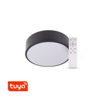 RENDO Stropní svítidlo, kruhové, těleso kov, povrch bílá/černá, dif plast opál, LED 24W/36W/48W, dálk ovl, nebo smart telefon Tuya, WiFi, stmív, nast teplota CCT teplá 3000K - denní 6000K, Ra80, 230V, IP20, rozměry dle typu.