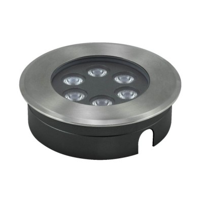 XGROUND Zemní svítidlo, těleso hliník, rámeček nerez, sklo čiré, LED 6x1,5W, teplá 3000K/990lm nebo neutrální 4000K/1080lm, vyzař. úhel 43°, 230V, IP67, d=130mm, h=38mm, vč. mont. boxu