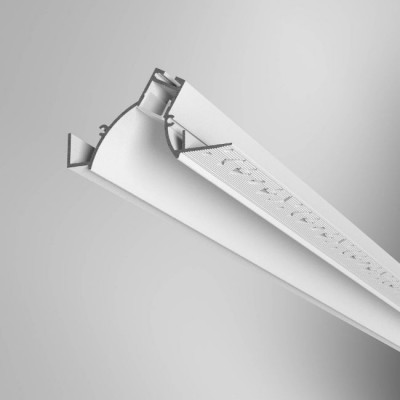 PRF Zápustný profil ASYMETRICKÝ, pro instalaci LED pásků do sádrokartonu, materiál hliník, povrch bílá, difuzor plast opál, pro LED pásky w=12mm,  rozměry 73,3x40mm, délka l=3000mm, vč. 2 koncovek