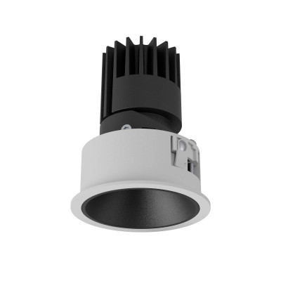 XRYO Podhledové bodové svítidlo, výklopné 30°, materiál hliník, povrch vnitřní černá, rámeček bílá, LED 10W, 1350lm, teplá 3000K, Ra90, vyzař úhel 36°, 230V, IP40, tř.2, rozměry d=74mm, h=97mm.