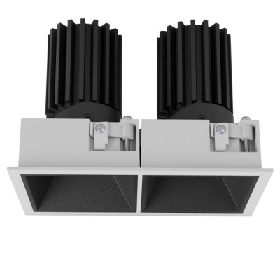 XRYO Podhledové bodové svítidlo, výklopné 30°, materiál hliník, povrch vnitřní černá, rámeček bílá, LED 2x10W, 2x1350lm, teplá 3000K, Ra90, vyzař úhel 36°, 230V, IP40, tř.2, rozměry 138x73x97mm.