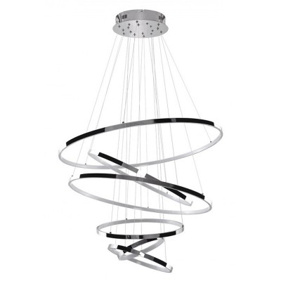 WHEEL Závěsné svítidlo, těleso kov, povrch chrom, difuzor plast opál, LED 140W, 8400lm, teplá 3000K, stmív vypínačem, 230V, IP20, rozměry d=850mm, vč závěs lanka l=3100mm, lze zkrátit.