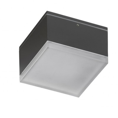 APULIA Stropní přisazené venkovní svítidlo, těleso kov, povrch tmavě šedá, dif plast opál, LED 10W, 800lm, teplá 3000K, 230V, IP54, rozměry 108x74x108mm.