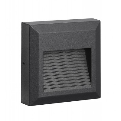 AFI Vestavné venkovní svítidlo do stěny, těleso kov, povrch tmavě šedá, LED 2W, 150lm, teplá 3000K, 230V, IP54, rozměry 100x100x25mm.