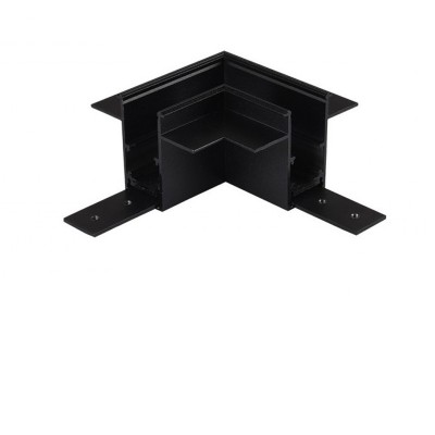 ALFA 48V Rohová L spojka 90°, horizontální odbočení, vestavného magnetického systému, pro kolejnice velikosti 52mm, materiál hliník, povrch černá/bílá, 48V, výška 27mm.