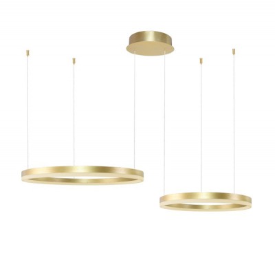 HALO Závěsné svítidlo, těleso hliník, povrch zlatá, dif plast opál, LED 60W, 6060lm, dálk.ovl. CCT nast. teplota teplá 3000K- denní 6000K, stmív., 230V, IP20, d=800+600mm, vč. závěs lanka l=3000mm, lze zkr