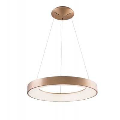 SANTANA Závěsné svítidlo, těleso hliník, povrch broušená zlatá, dif plast opál, LED 30W, 1650lm, teplá 3000K, 230V, IP20, rozměry d=380mm, h=62mm, vč. závěs lanka l=1500mm, lze zkrátit.