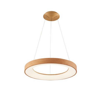 SANTANA Závěsné svítidlo, těleso hliník, povrch dřevo světlé, dif plast opál, LED 30W, 1650lm, teplá 3000K, 230V, IP20, rozměry d=380mm, h=62mm, vč. závěs lanka l=1500mm, lze zkrátit.