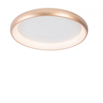 ANTONIO Stropní, přisazené svítidlo, těleso kov, povrch broušená zlatá, dif plast opál, LED 32W, 1650lm, dálk. ovl. CCT nast. teplota teplá 3000K - 6500K, stmív., 230V, IP20, rozměry d=410mm, h=85mm.