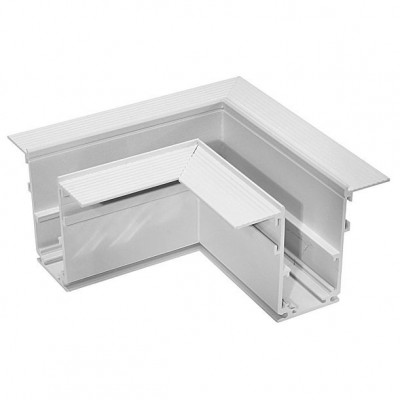 BETA, 230V Rohová L spojka 90°, horizontální odbočení, vestavného magnetického systému, pro kolejnice o velikosti 57mm, materiál hliník, povrch bílá, 230V, rozměry 70x57x70mm.