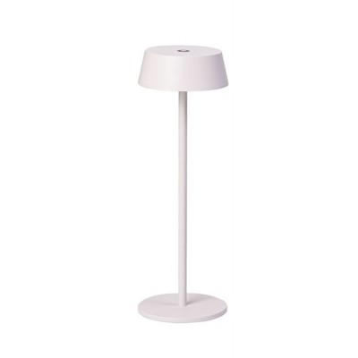 GILBERTO TABLE Stolní venkovní lampa, těleso hliník, povrch bílá, difuzor plast opál, LED 2W, 130lm, teplá 3000K, 230V/5V nabíjecí USB, IP54, rozměry d=110mm, h=385mm.