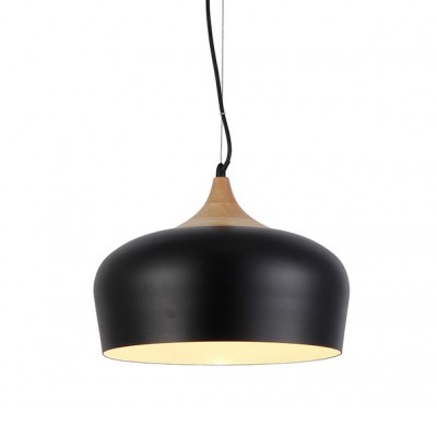 PARMA Závěsné svítidlo, základna kov barva černá, dřevěný závěs, stínítko, hliník černá, pro žárovku 1x60W, E27, 230V, IP20, rozměry: d=360mm, l=280mm, vč. závěsu l=1500mm, lze zkrátit