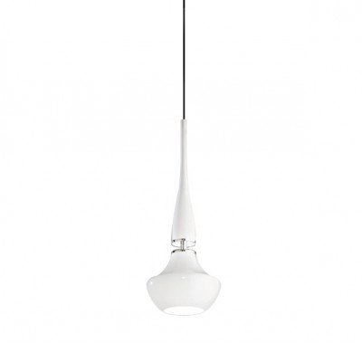 TASOS 1 Závěsné svítidlo, základna kov, povrch bílá. difuzor sklo, pro žárovku 1x40W, E14, 230V, IP20, rozměry: difuzor d=160mm, l= 150mm, vč. závěsu l= 1200mm, lze zkrátit