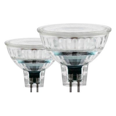 LM_LED_GU5,3 VÝPRODEJ Světelný zdroj žárovka, plast, difuzor sklo čiré, LED 5W, GU5,3, MR16, teplá 2700K, 450lm, Ra80, 230V, vyzařovací úhel 38°, stř život 25000h, 25.000x zap/vyp, d=50mm h=45mm, 2ks v balení