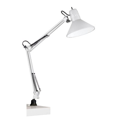 DELPHI VÝPRODEJ Stolní lampa, těleso kov, povrch bílá, pro žárovku 1x40W, E27, A60, 230V, IP20, dvě ramena celkem l=955mm, s vypínačem.