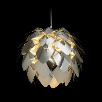 ENCOMBRE Závěsné svítidlo, základna plast bílá, stínítko chromovaná fólie, povrch chrom lesk, pro žárovku 1x42W, E27, 230V, IP20, tř.1. rozměry těleso d=430mm h=376mm, včetně závěsu l=1350mm, lze zkrátit