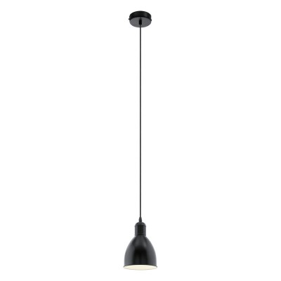 PRIDDY VÝPRODEJ Závěsné svítidlo, těleso kov, povrch černá mat, vnitřní bílá, pro žárovku 1x40W, E27, A60, 230V, IP20, zař.tř.1, stínítko d=155mm, závěsný kabel h=1100mm, lze zkrátit