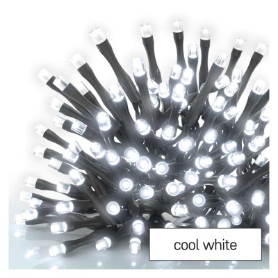 VR BASIC TR 100 LED studená svítí stále IP44, 10m VÝPRODEJ Spojovatelný vnitřní/venkovní vánoční řetěz, 100 LED studená, svítí stále, svítící část l=10m, rozteč 0,1m, časovač 6h/18h, vč trafa 230V/30V, max 800 LED, IP44, prodluž kabel černá 5m