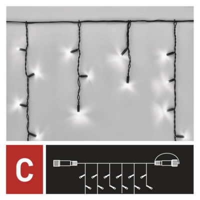 VZ PROFI 50LED  třásně bílá, svítí/bliká, IP44, 3m Spojovatelný vnitřní/venkovní vánoční třásně, 50 LED, 40 LED studená svítí stále, 10 LED studená bliká, svítící část l=3m, h=0,4m, rozteč 0,1m, IP44, kabel černá, trafo SAMOSTANĚ