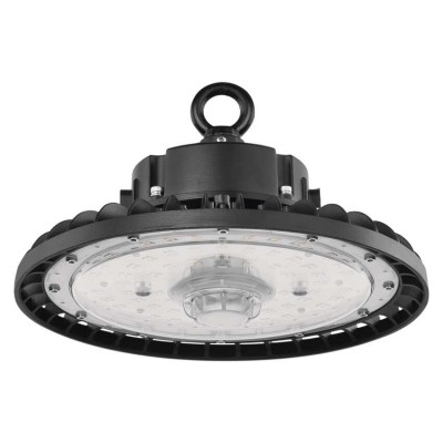 MASTER LED 150W, 90°, IP65 Závěsné průmyslové svítidlo, hliník, povrch černá, difuzor plast opál, LED 150W, neutrální 4000K, 27000lm, Ra80, stmív DALI, 0-10V, vyzař. úhel 90°, IK08, 230V, IP65, rozměry d=300mm, h=173mm
