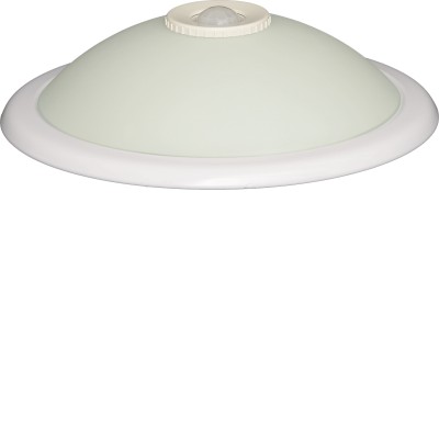 DARINA Stropní přisazené svítidlo, s PIR senzorem pohybu, záběr 360°, dosah 1-6m, čas 10s-3min, základna kov, bílá, difuzor sklo opál, pro žárovku 2x40W, E27, 230V, IP20, rozměry d=300mm, h=97mm.