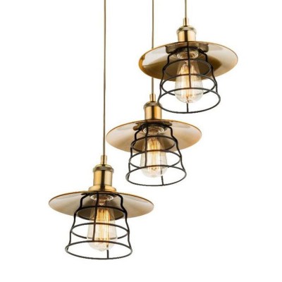 VIEJO VÝPRODEJ Závěsné svítidlo, těleso kov, povrch antická bronzová, kryt kovová černá mřížka, pro žárovku 3x60W, E27, 230V, IP20, tř.1, rozměry d=330mm, vč závěsu l=1550mm lze zkrátit