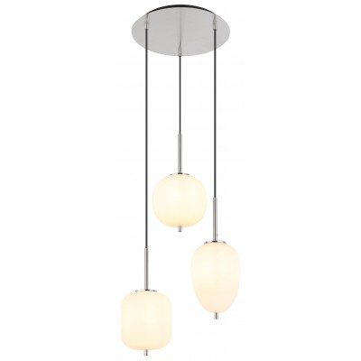 BLACKY Závěsné svítidlo, těleso kov, povrch nikl mat, stínítko sklo opál, pro žárovku 1x40W, E14, 230V, IP20, tř.1, rozměry d=460mm, vč. závěs kabelů l=1200mm, lze zkrátit.