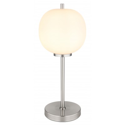 BLACKY Stolní lampa, základna kov, povrch nikl mat, stínítko sklo opál, pro žárovku 1x60W, E27 230V, IP20, tř.1, rozměry d=185mm, h=450mm, vč vypínače na kabelu.