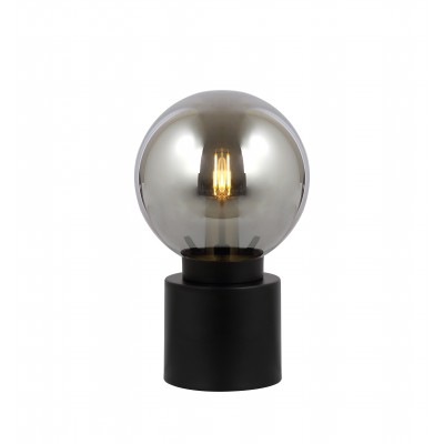 MARKA Stolní lampa, těleso kov, povrch černá mat, stínítko sklo kouřové, pro žárovku 1x25W, E14, 230V, IP20, tř.1, rozměry d=150mm, h=245mm, vypínač na kabelu.